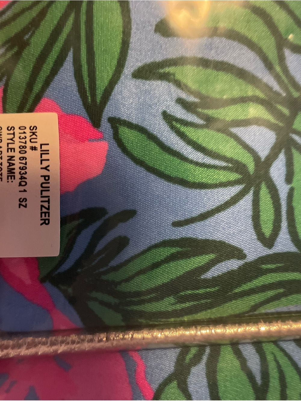 Lilly Pulitzer Pink Floral Tote with Gold Trim on Blue - Picture 2 of 4
